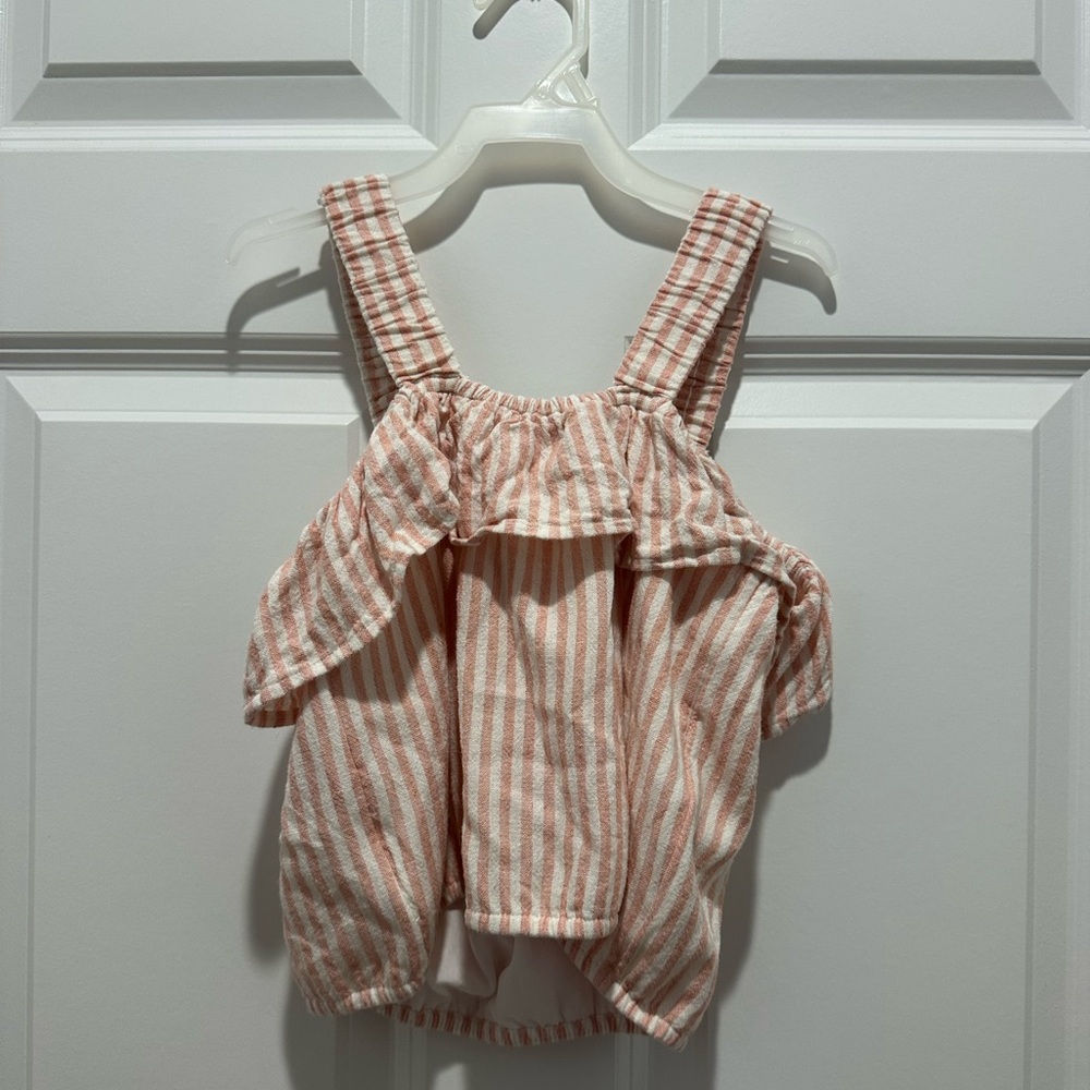 Abercrombie Kids off the shoulder top coral and cream